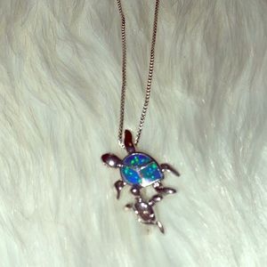 STERLING SILVER opal turtle necklace